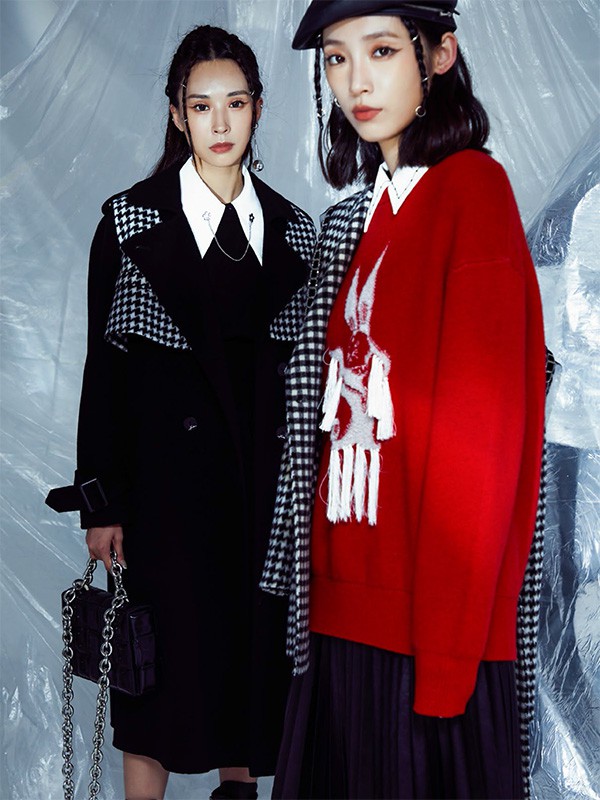 珞炫女装2022秋冬季红色针织衫