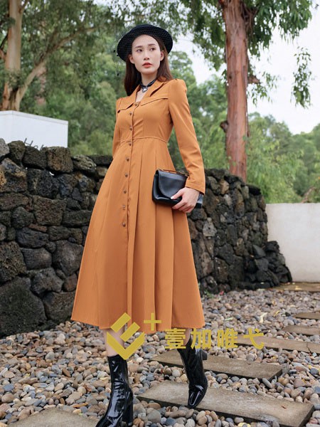 壹加唯弋女装2022秋冬季咖啡色衬衫裙