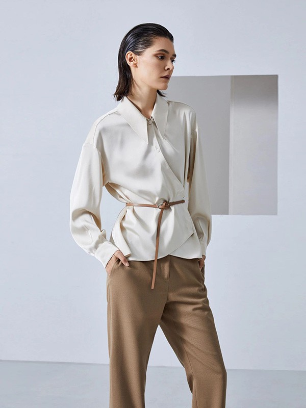 素匠女装2022秋冬季白色衬衫