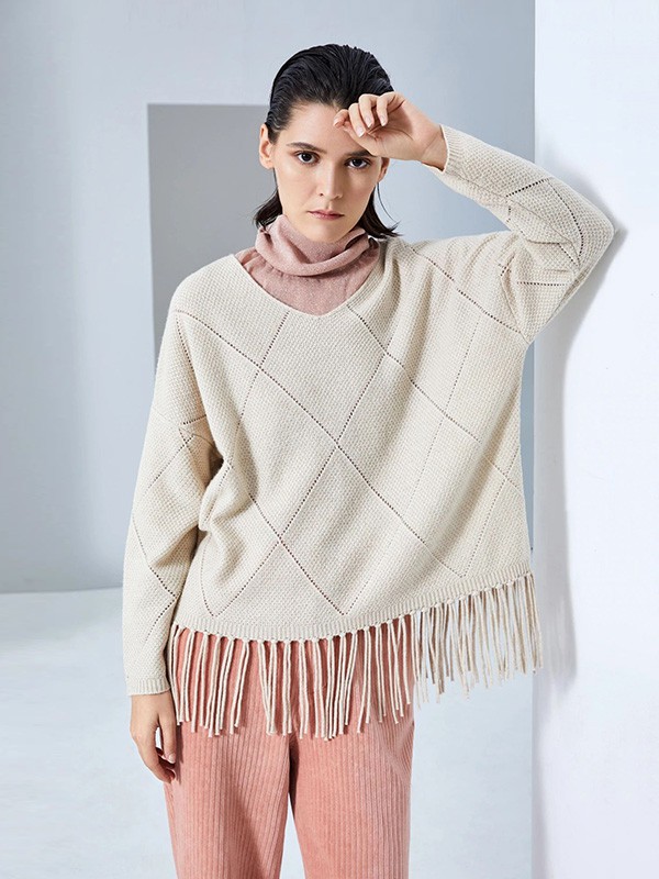 素匠女装2022秋冬季白色毛衣