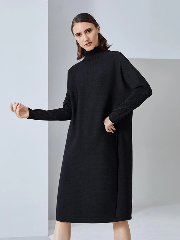 素匠女装2022秋冬季黑色毛衣裙