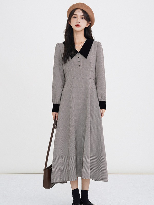 珂倾颜女装2022秋冬季灰色连衣裙