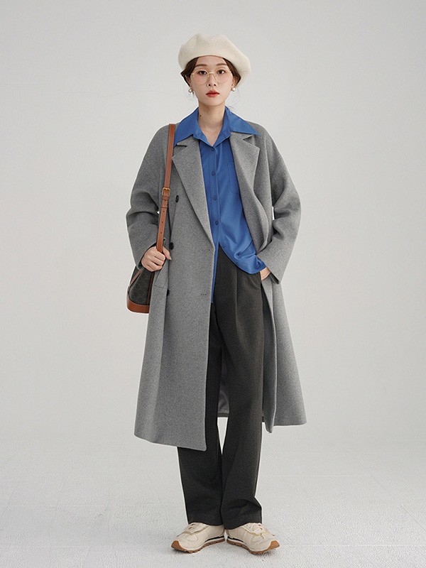 珂倾颜女装2022秋冬季灰色大衣