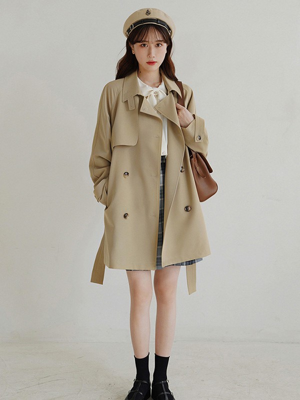 珂倾颜女装2022秋冬季卡其色风衣