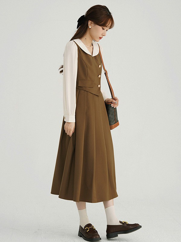 珂倾颜女装2022秋冬季咖啡色吊带裙