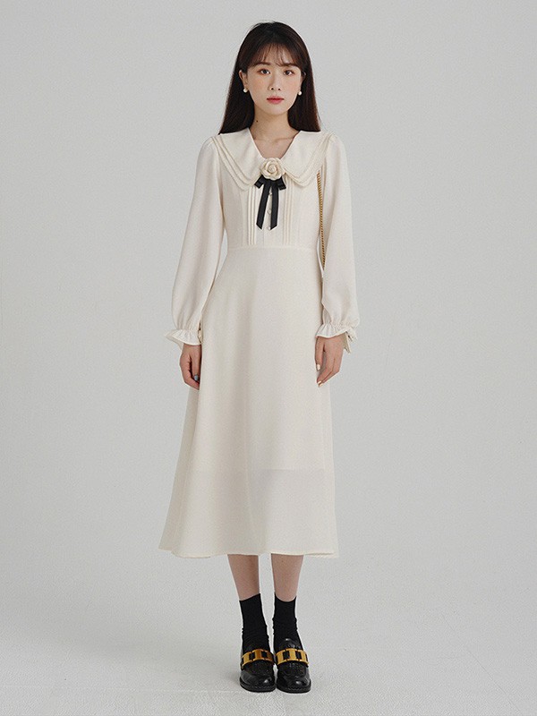 珂倾颜女装2022秋冬季白色连衣裙