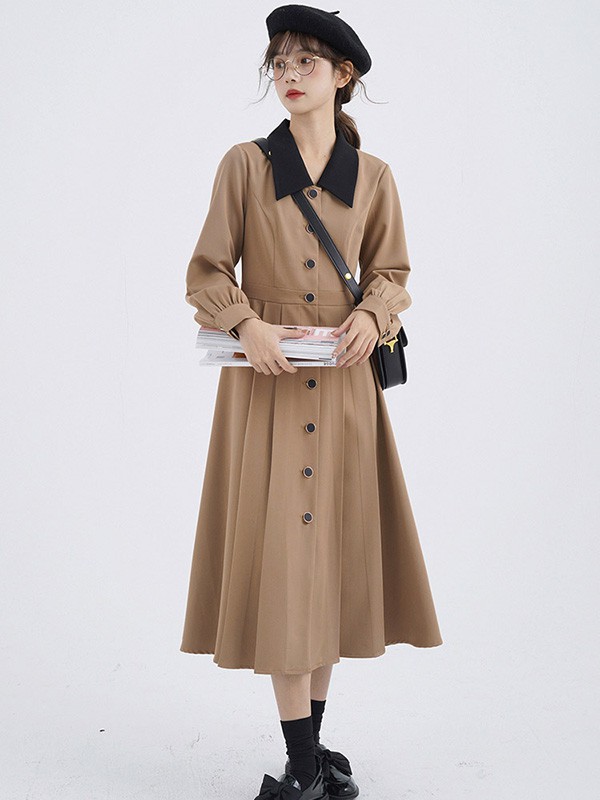 珂倾颜女装2022秋冬季咖啡色连衣裙