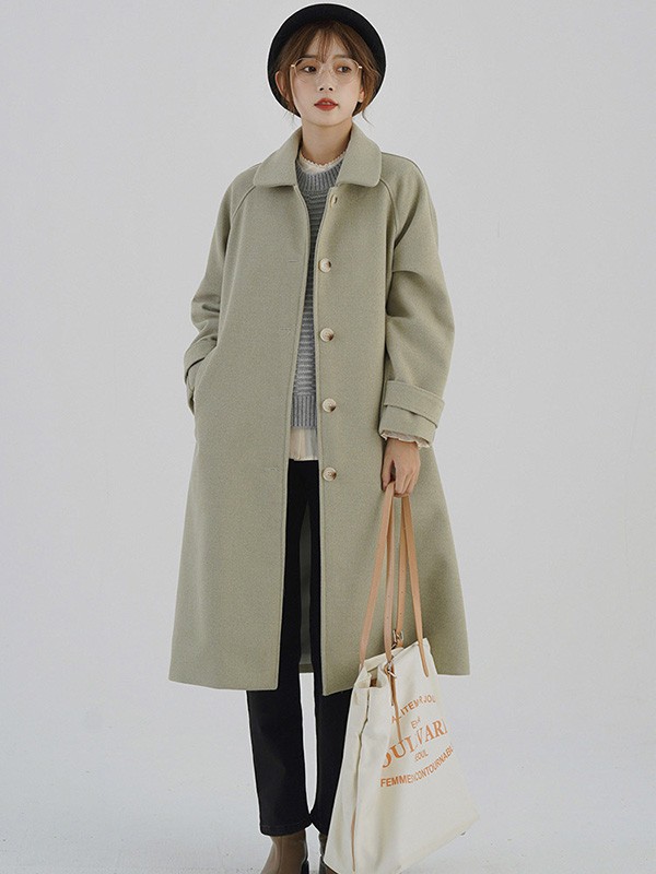 珂倾颜女装2022秋冬季绿色风衣