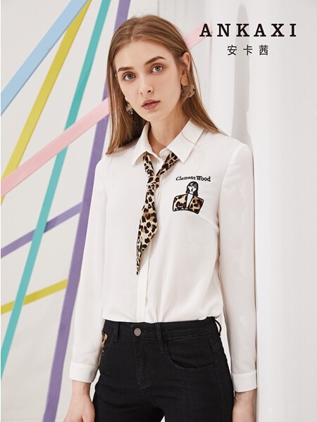 安卡茜女装2022秋冬季白色衬衫
