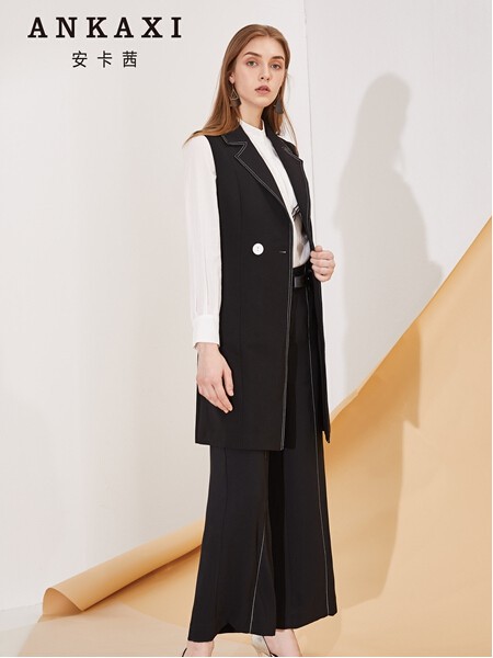 安卡茜女装2022秋冬季黑色阔腿裤