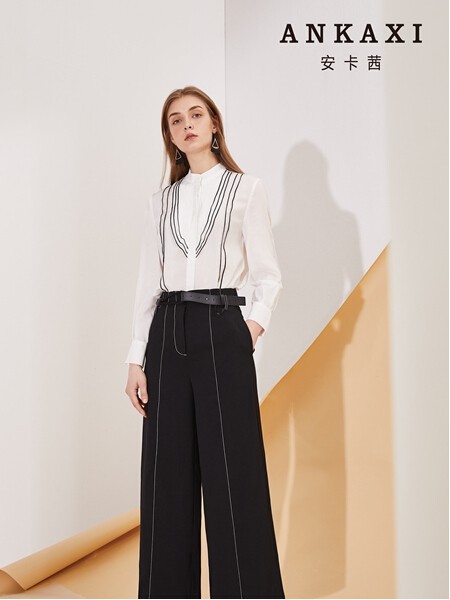 安卡茜女装2022秋冬季黑色阔腿裤