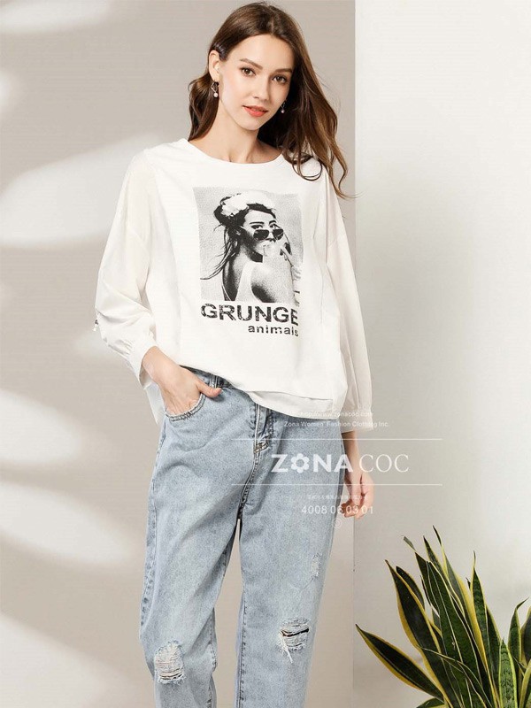 左娜女装2022春夏季白色T恤