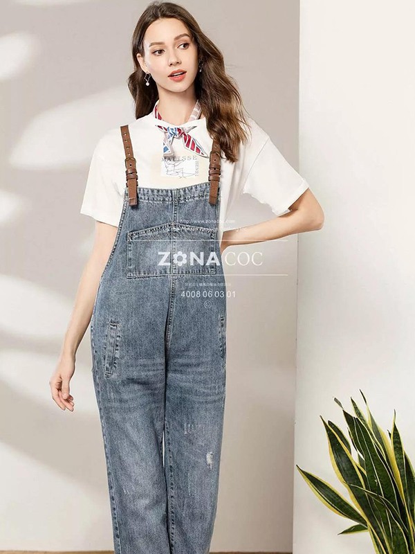 左娜女装2022春夏季灰色背带裤