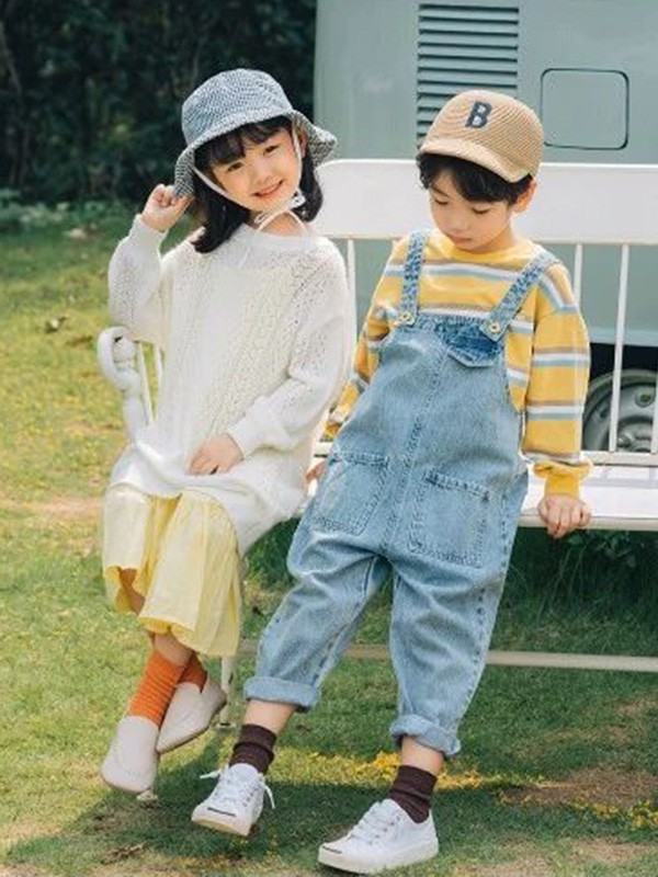 爱西西童装2023春夏季蓝色背带裤