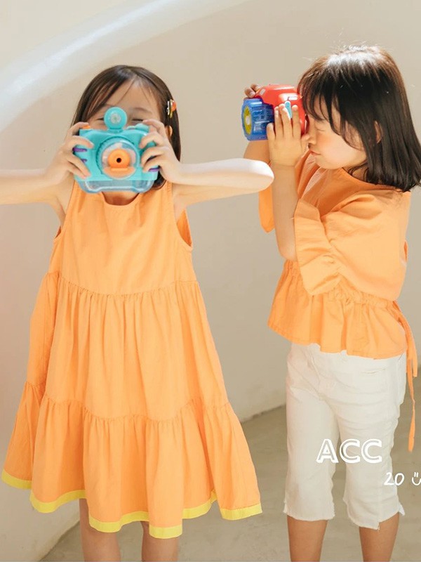 爱西西童装2023春夏季黄色连衣裙