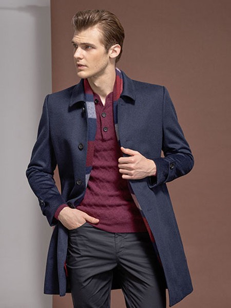 所罗男装2022秋冬季酒红色polo衫