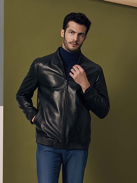 所罗男装2022秋冬季黑色皮衣