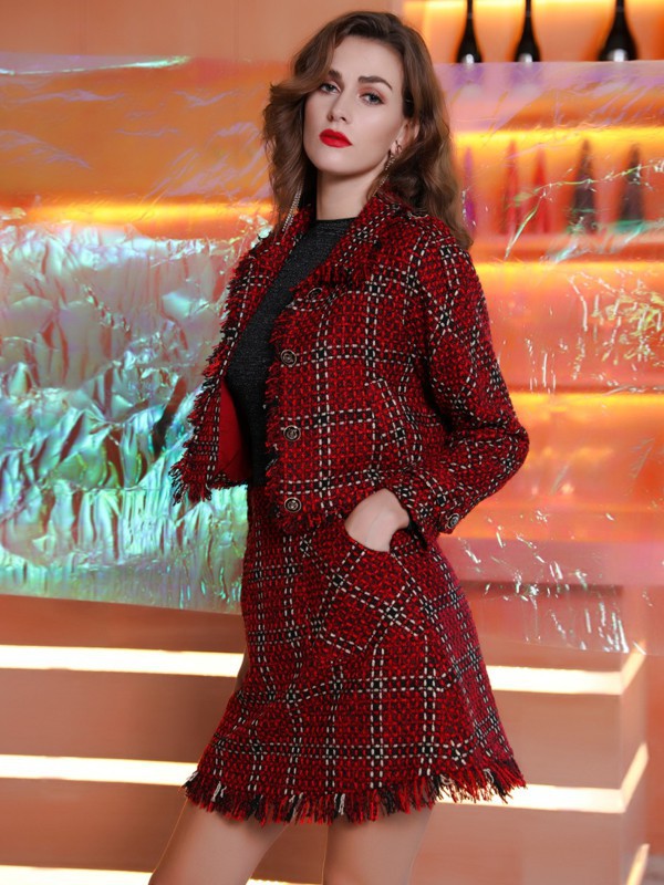 索诗妃儿女装2022秋冬季红色包臀裙