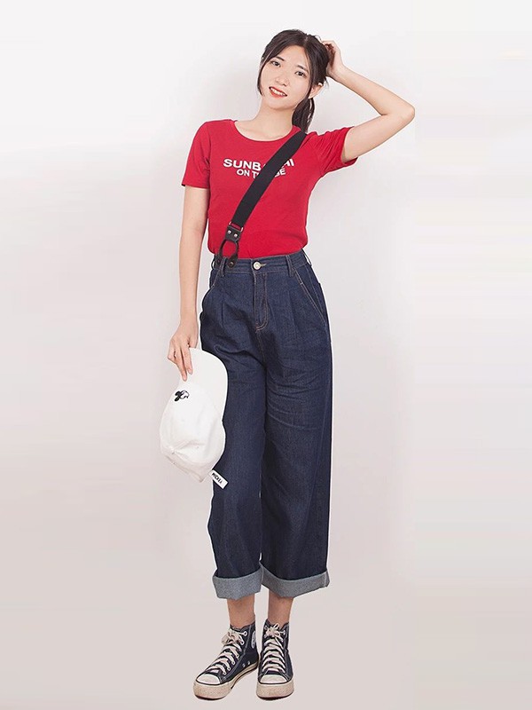 提图斯女装2023春夏季红色T恤