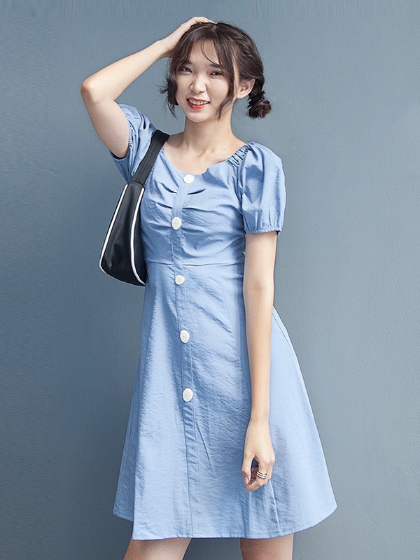 提图斯女装2023春夏季蓝色连衣裙