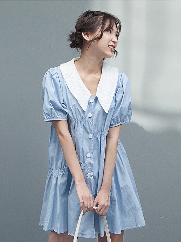 提图斯女装2023春夏季蓝色连衣裙