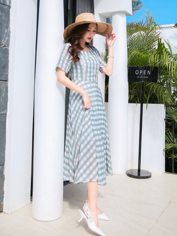 EI.女装2023春夏季蓝色连衣裙