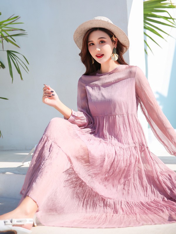 EI.女装2023春夏季粉色连衣裙