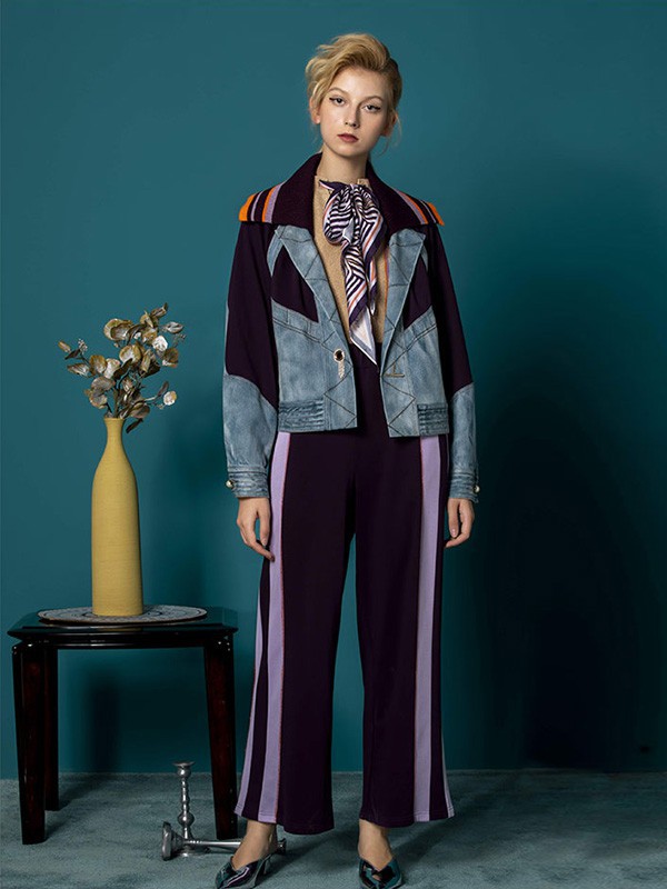 OceanFlame女装2022秋冬季紫色阔腿裤