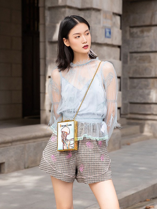 OceanFlame女装2023春夏季灰色短裤