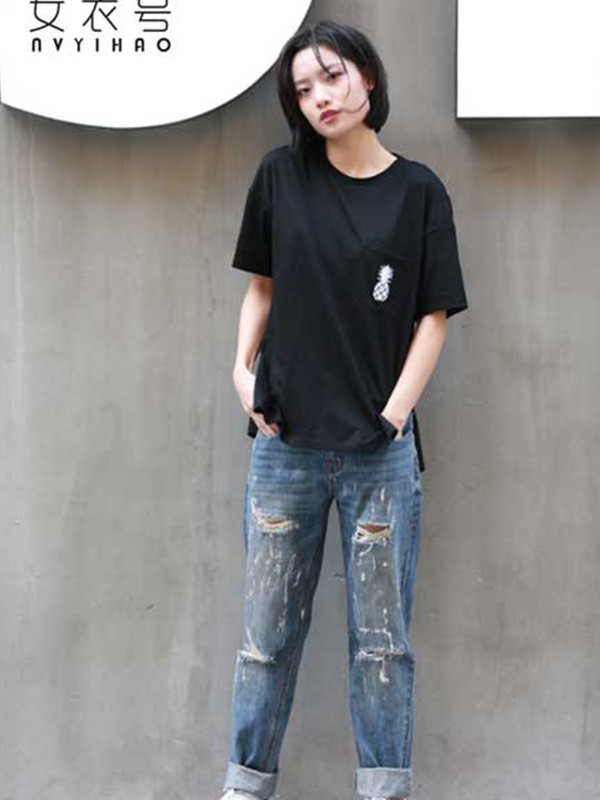 女衣号2023春夏季黑色T恤