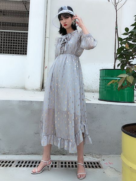女衣号2023春夏季灰色连衣裙