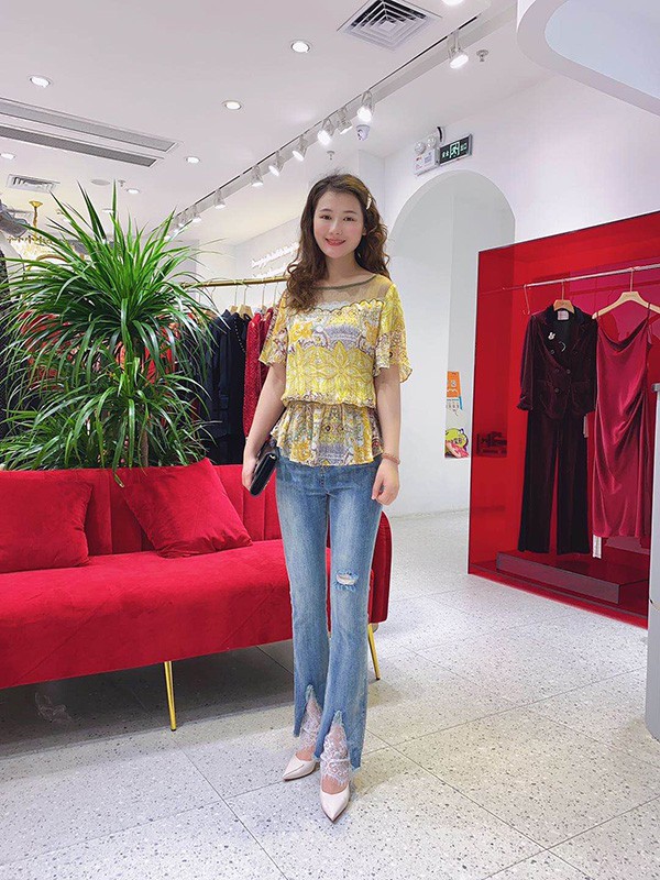 范卡图女装2023春夏季蓝色长裤