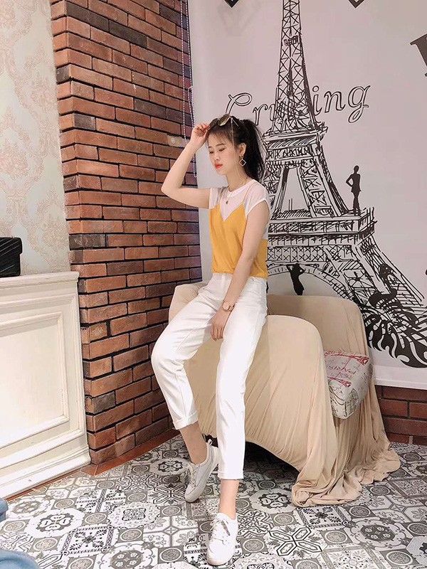 范卡图女装2023春夏季橙色背心