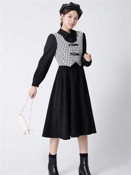 美丽穿女装2022秋冬季黑色衬衫裙