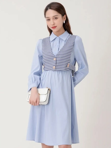 美丽穿女装2022秋冬季蓝色衬衫裙