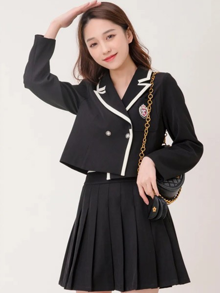 美丽穿女装2022秋冬季黑色百褶裙