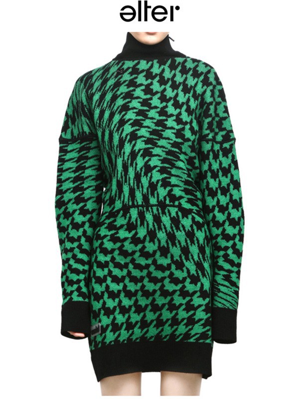 Alter女装2022秋冬季绿色毛衣裙