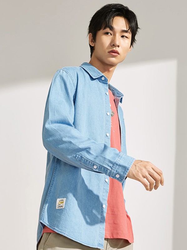 A21休闲装2023春夏季蓝色衬衫