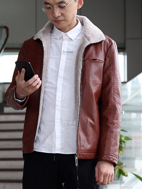 阿基米德男装2022秋冬季咖啡色皮衣