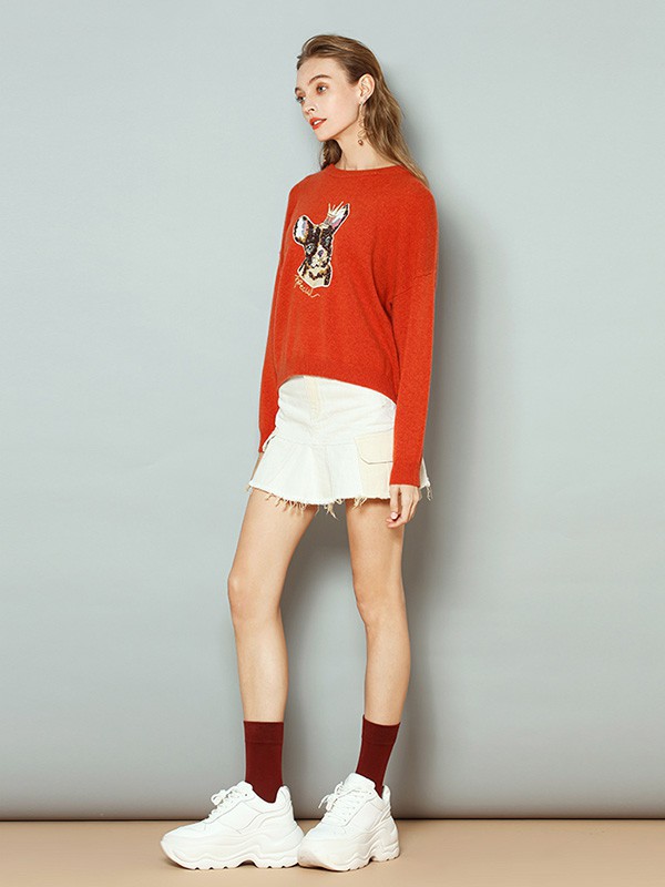 皮皮狗女装2022秋冬季橙色T恤