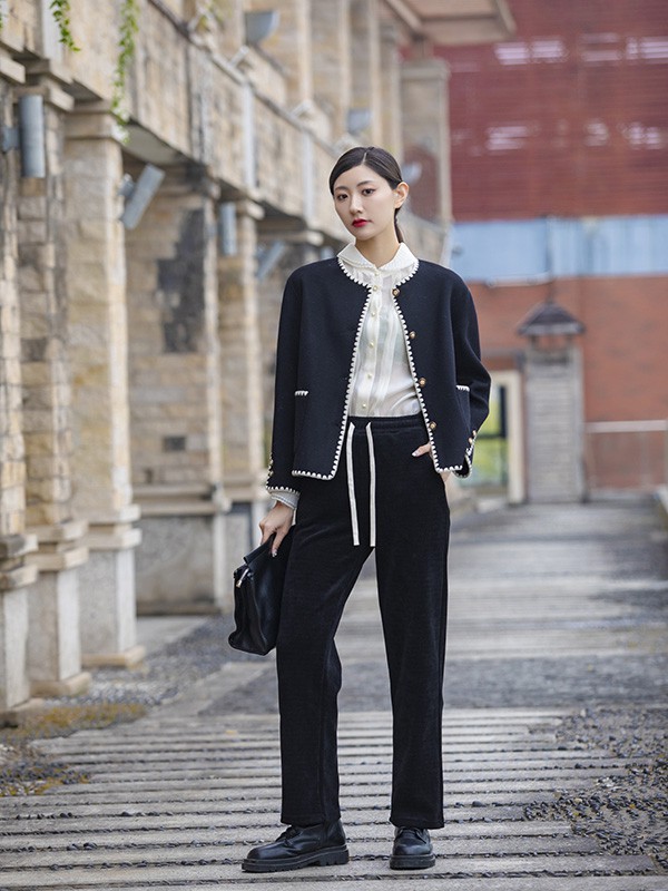 氏伽女装2022秋冬季黑色阔腿裤