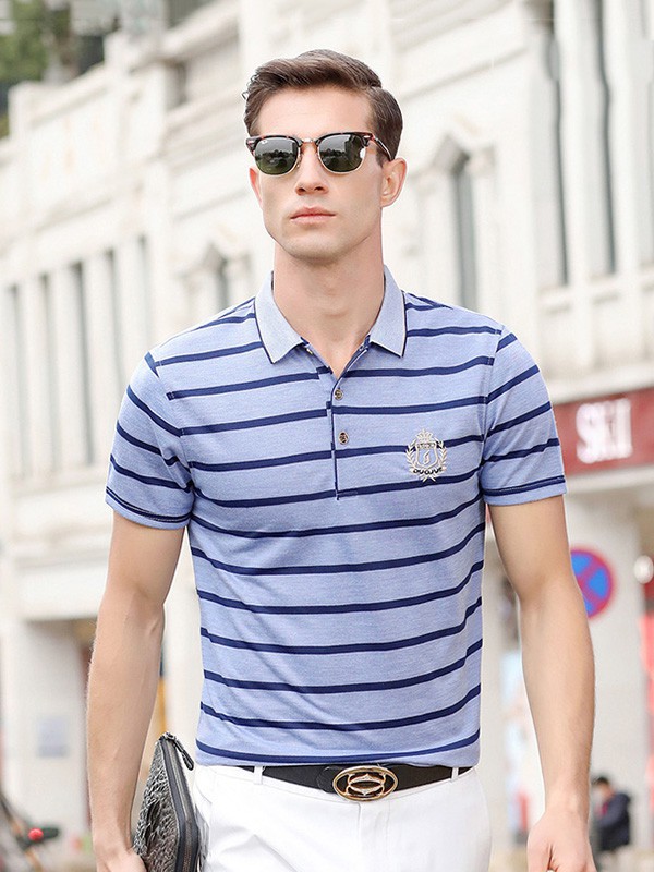 港士龙2023春夏季蓝色polo衫