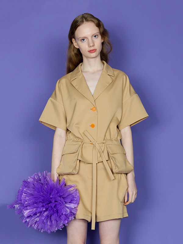 THISNORTHAT女装2023春夏季卡其色连体裤