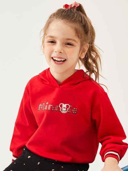 迪士尼宝宝童装2022秋冬季红色卫衣