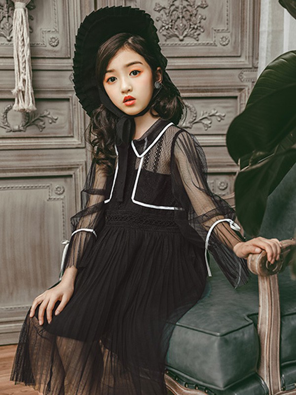 斑马火车2022秋冬季黑色连衣裙