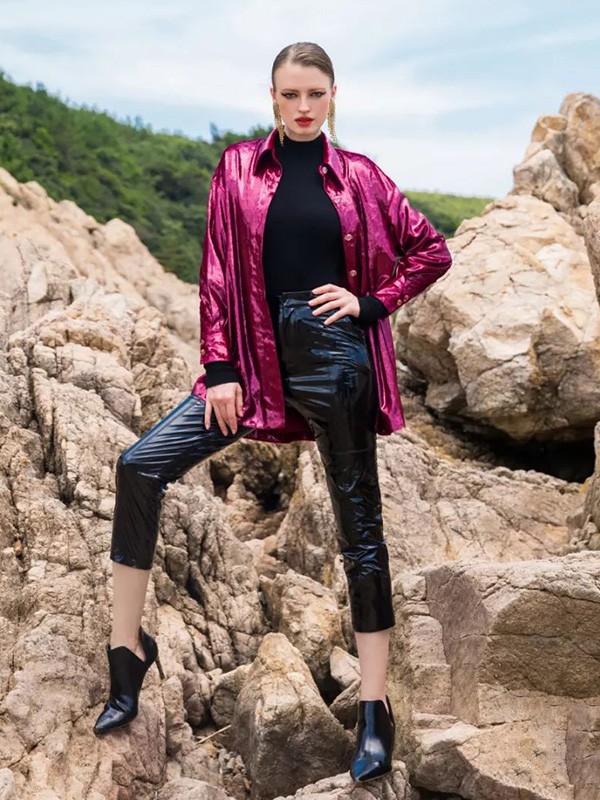 李爱木子女装2022秋冬季黑色皮裤