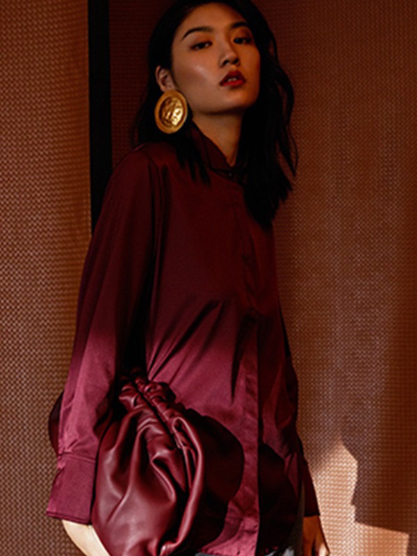 慕歌2022秋冬季酒红色连衣裙