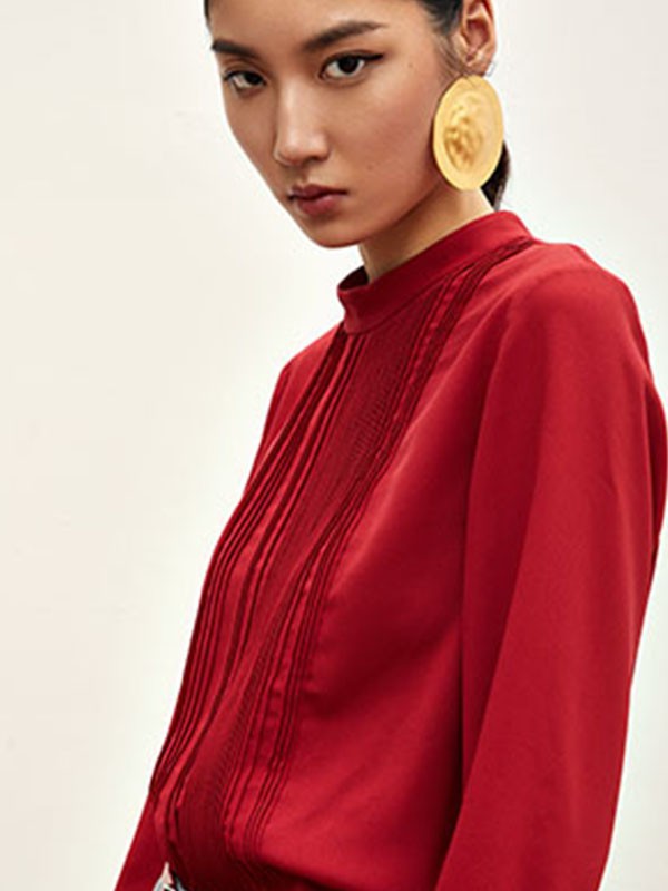 慕歌2022秋冬季红色衬衫