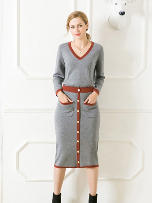 ICHEANLI2022秋冬季灰色针织裙