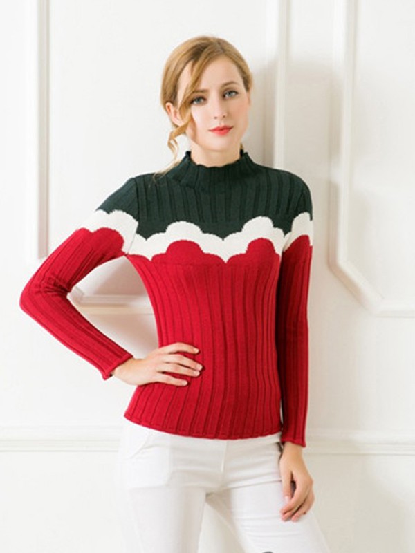 ICHEANLI2022秋冬季拼色毛衣